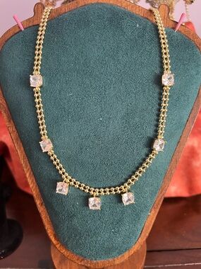 Gold-filled Double Chain Necklace with Clear CZ Drops - 14-16” adj
